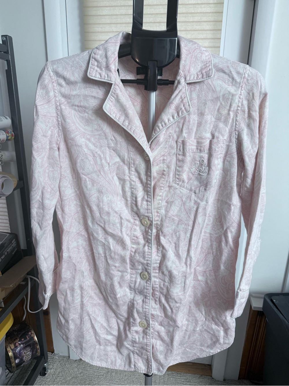 Lauren Ralph Lauren Light Pink Paisley Button-Down sleep shirt lounge wear M